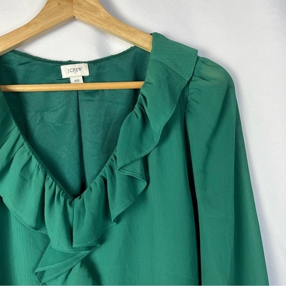 J. Crew Emerald Green Ruffle Neck Long Sleeve Top XS - Picture 3 of 3